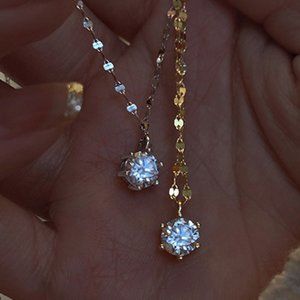 #NEW 925 Sterling Silver 2CT Solitaire Diamond Necklace